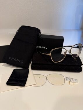 CHANEL 2212-S Butterfly Optical Eyeglasses Gold Black Complete Boutique Set